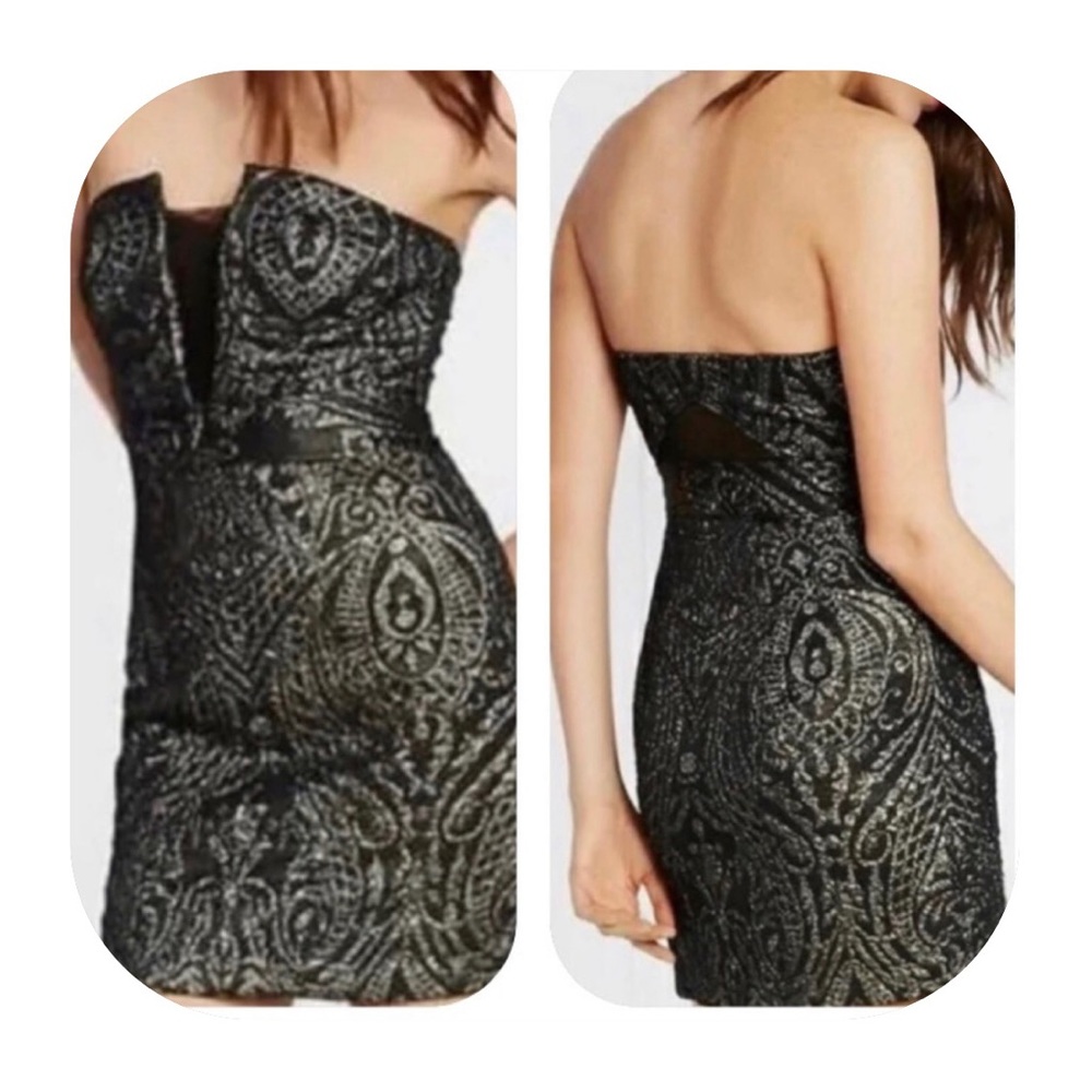 Express size 6 strapless black with gold dress